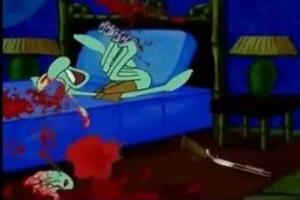 海绵宝宝超自然事件动画，章鱼哥持枪自杀/屏幕变成血红色（禁播）